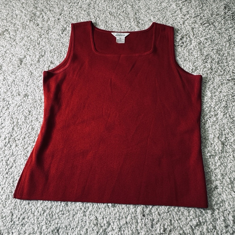 Exclusively Misook Top Womens XL Red Knit Sleeveless Tank Shell Mature Career